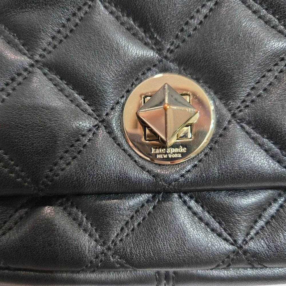 Kate Spade Natalia Crossbody Bag Small Black Quilted Leather Gold Turn-Lock 1418